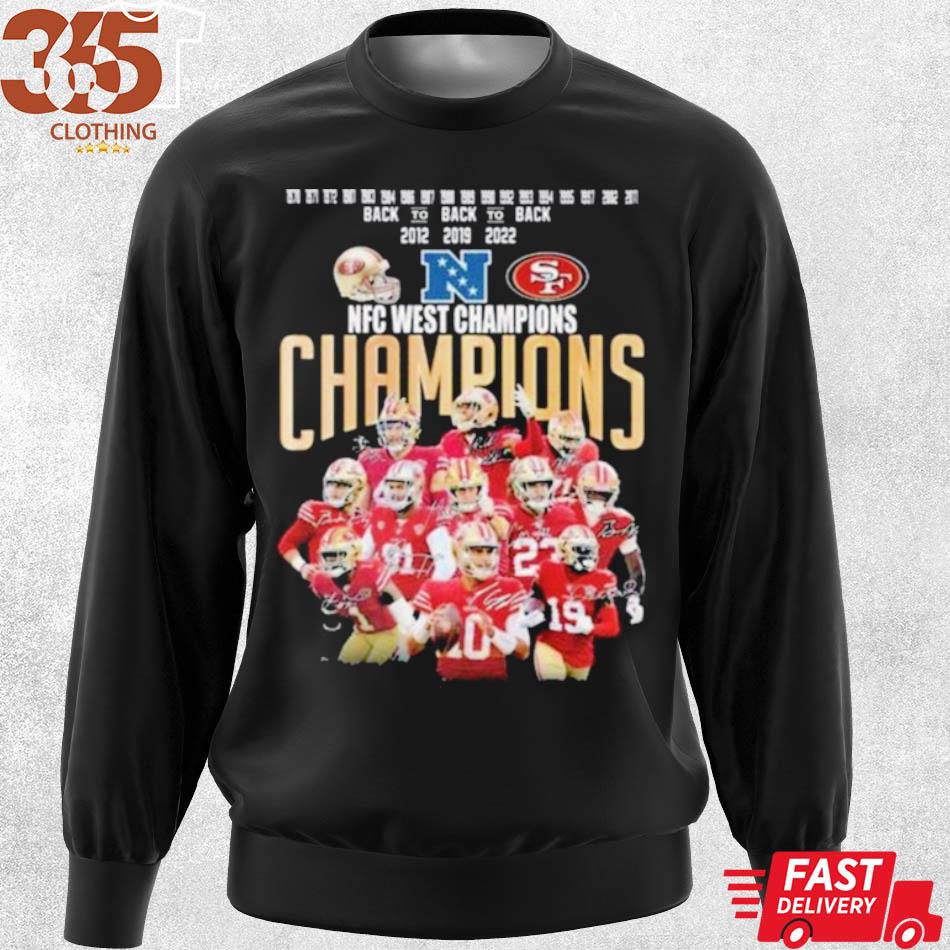 San Francisco 49ers team 2022 NFC west Champions 1970-2022 signatures shirt