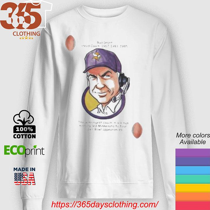 Bud Grant Minnesota Vikings Head Coach 1967 1983 1985 memory shirt