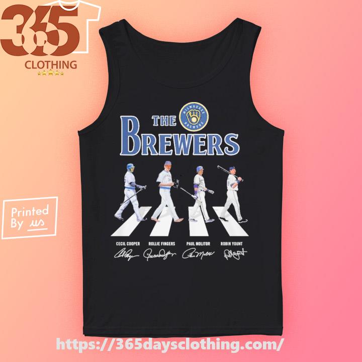 The Brewers Cecil Cooper, Rollie Fingers, Paul Molitor and Robin Yount  abbey road signatures shirt, hoodie, sweater, long sleeve and tank top