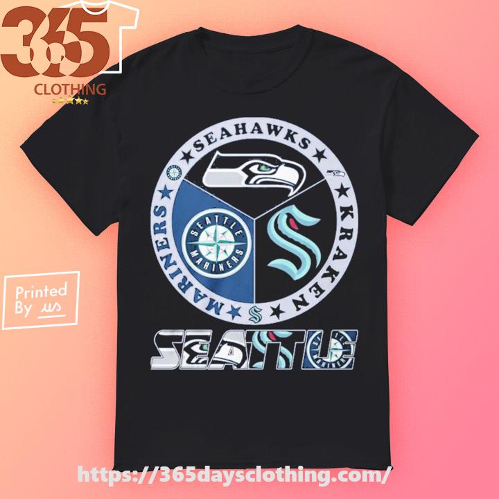 Seattle Seahawks Seattle Kraken Seattle Mariners 2023 logo shirt