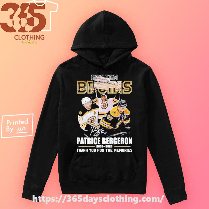 Funny boston Bruins ice hockey 37 Patrice Bergeron 20th 2003-2023 signature  thank you for the memories shirt, hoodie, sweater, long sleeve and tank top