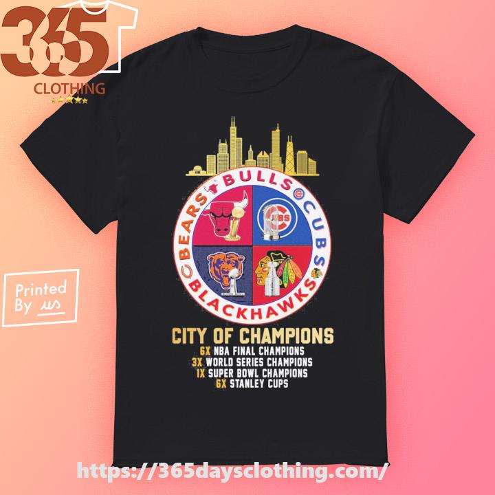 Chicago Bulls Cubs Blackhawks Bears City of Champions Skyline 2023