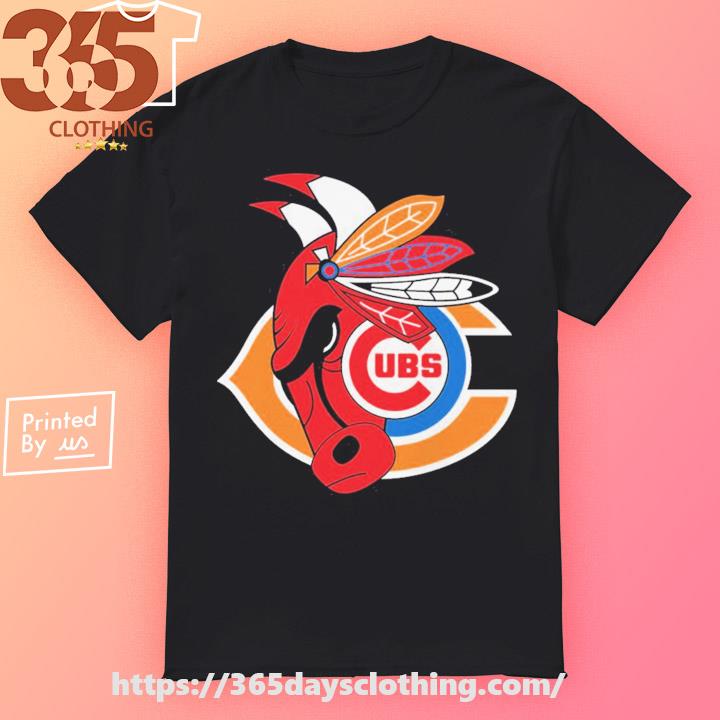 Chicago Cubs Bulls Blackhawks MASH UP Logo T-shirt 6 Sizes S-3XL