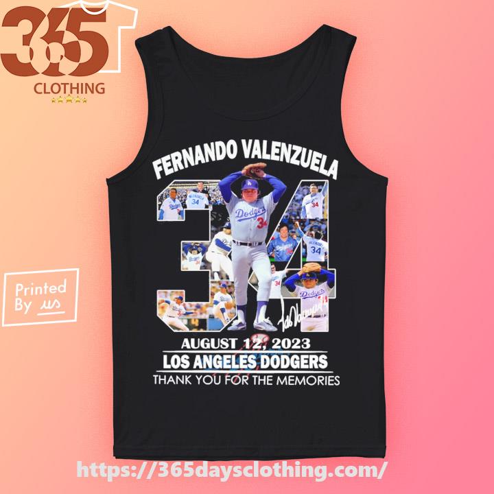 Official fernando Valenzuela august 12,2023 Los Angeles Dodgers thank you  for the memories signature shirt, hoodie, sweater, long sleeve and tank top