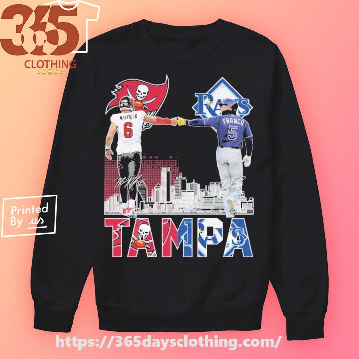 Official tampa Bay Buccaneers Mayfield And Tampa Bay Rays Franco City  Skyline Shirt, hoodie, sweater, long sleeve and tank top