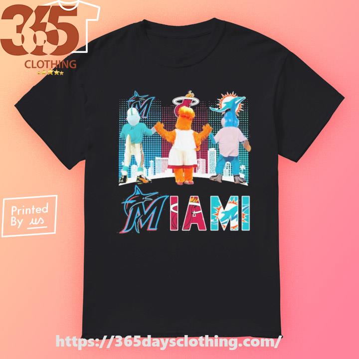 Miami sports team Miami Marlins Miami Heat and Miami Dolphins mascots  shirt, hoodie, sweater, long sleeve and tank top