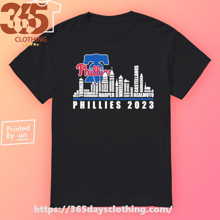 Official Philadelphia phillies 2023 season team players names in city T- shirt, hoodie, longsleeve, sweatshirt, v-neck tee
