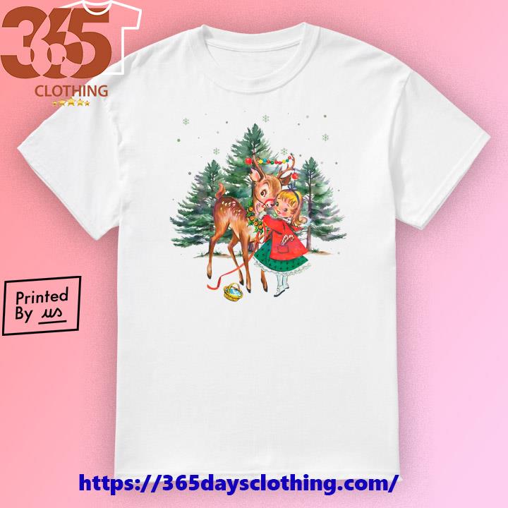 Christmas Girl and Reindeer In The Pine Forest sweater