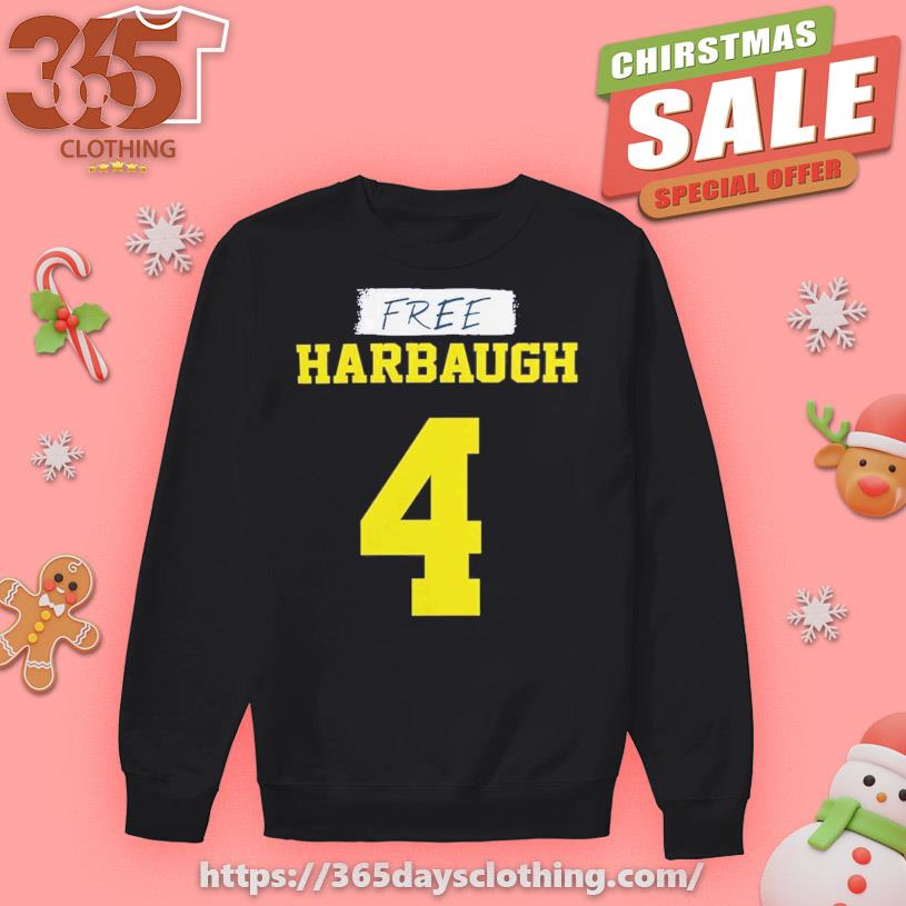 Free Harbaugh 4 Michigan Wolverines Player Name & Number T-Shirt