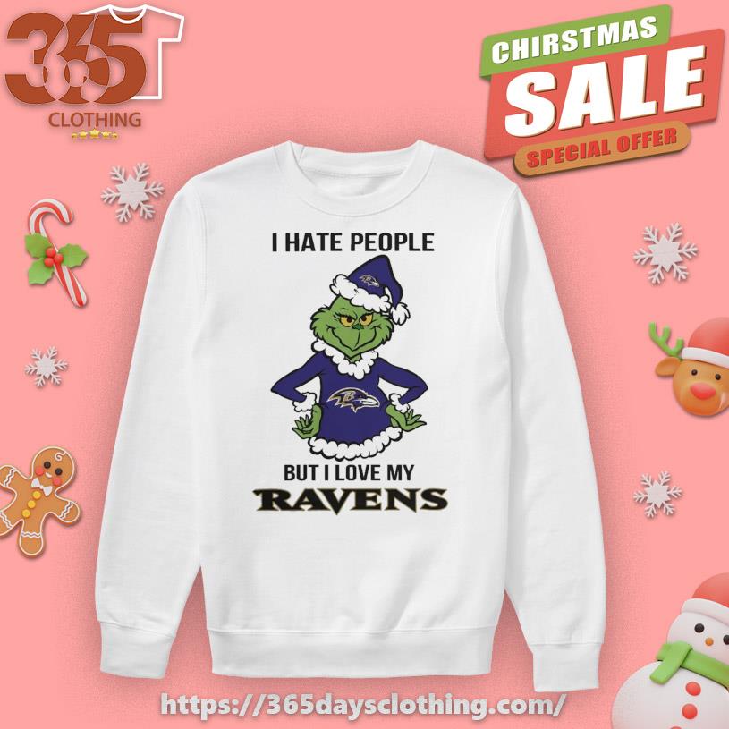 Grinch Christmas I Hate People But I Love My Baltimore Ravens 2023 T-Shirt