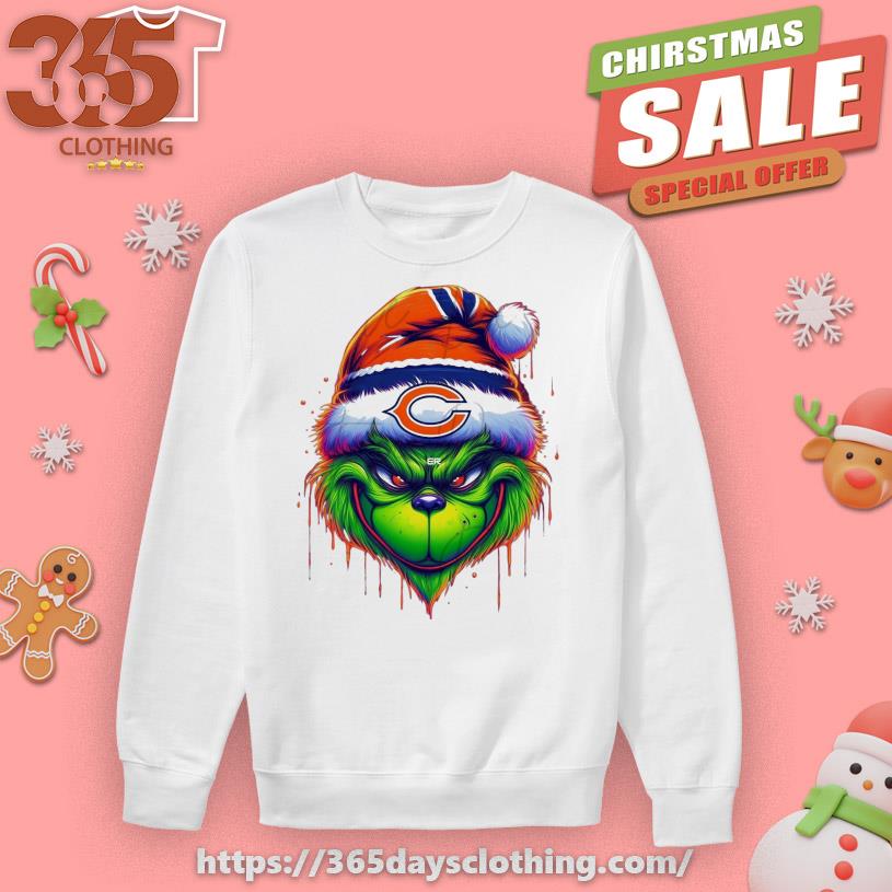 Santa Hat Grinch Football Chicago Bears Face Merry Christmas 2023 Shirt